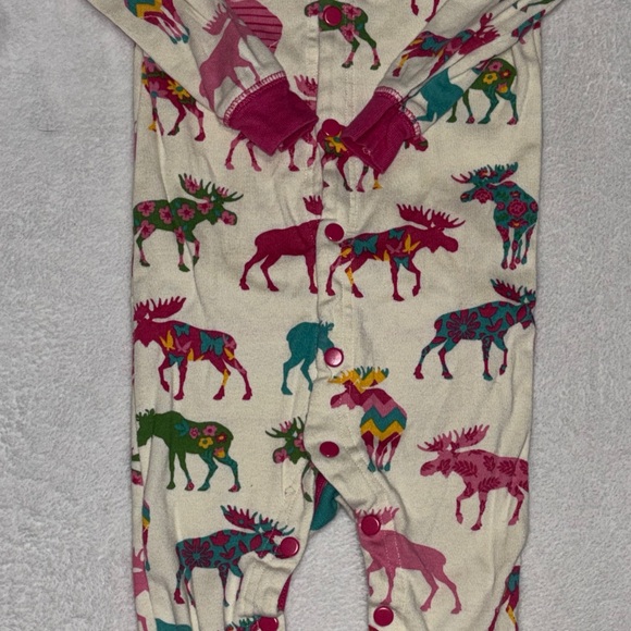 Little Blue House Pink and Green Moose Print Kids Footie - Picture 4 of 10
